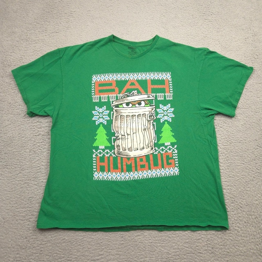 Sesame Street Oscar The Grouch Bah Humbug Christmas T Shirt Mens XXL Green